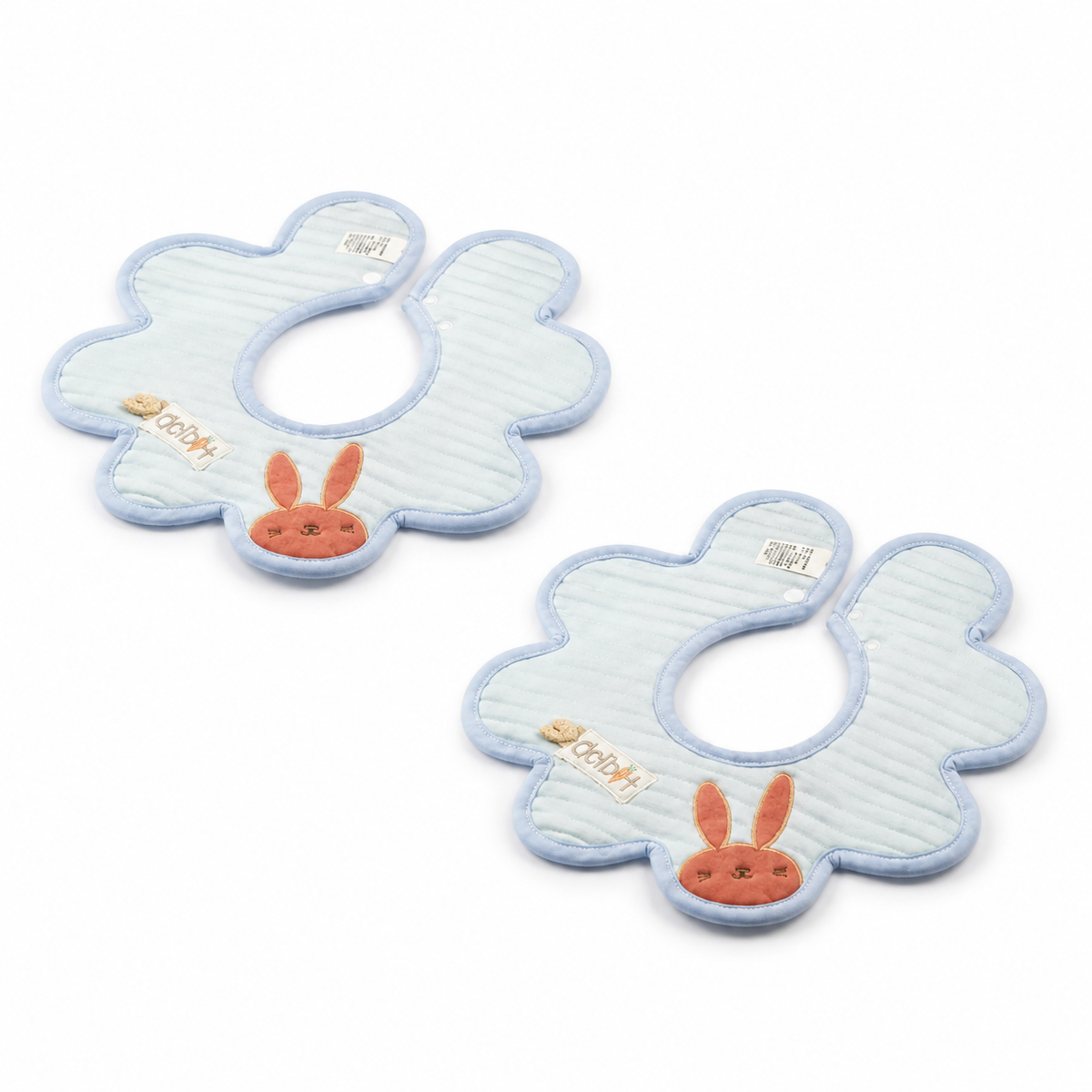 2 PACK BABY BUNNY APPLIQUE FLORAL BIB BLUE 360 DEGREE COVERAGE