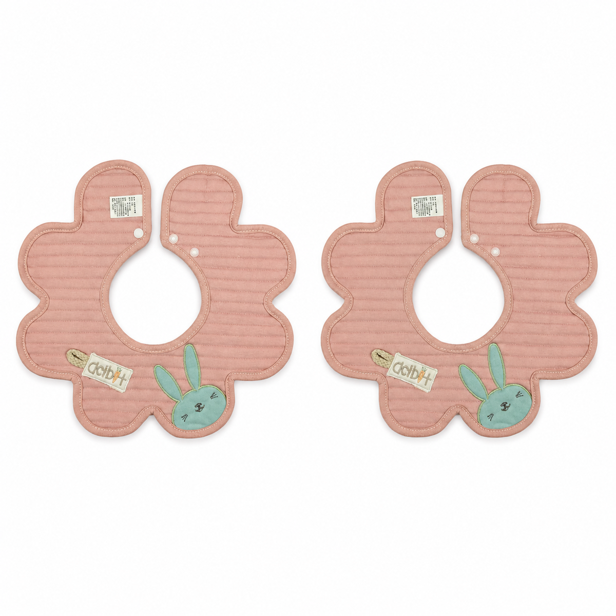 2 PACK BABY BUNNY APPLIQUE FLORAL BIB PEACH 360 DEGREE COVERAGE