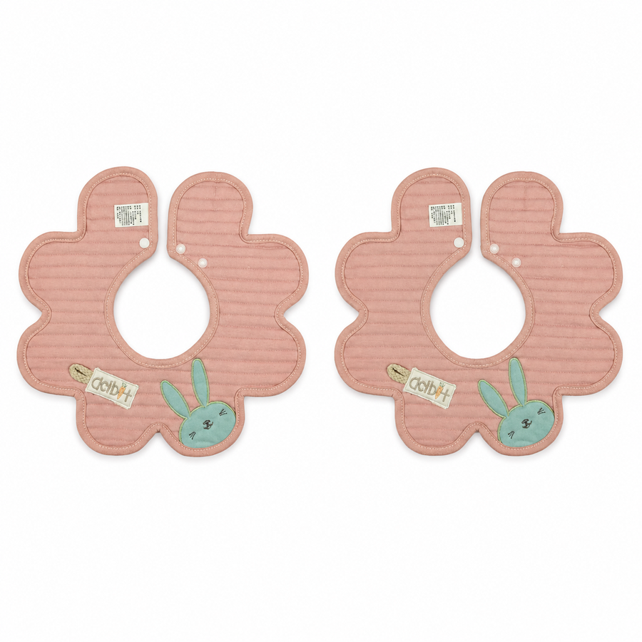 2 PACK BABY BUNNY APPLIQUE FLORAL BIB PEACH 360 DEGREE COVERAGE