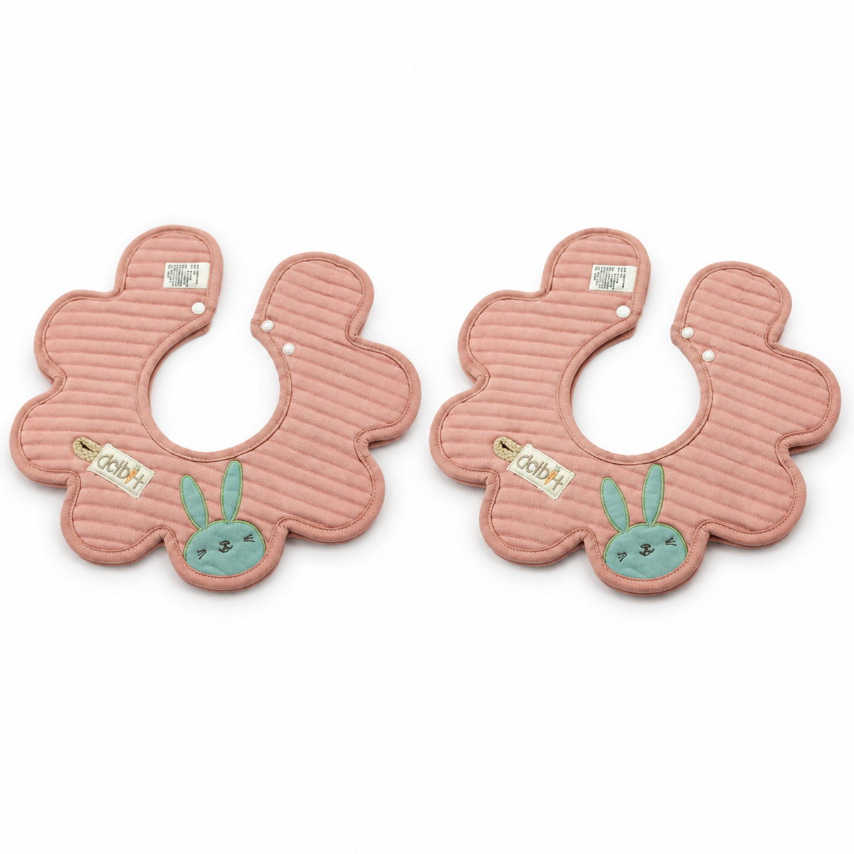 2 PACK BABY BUNNY APPLIQUE FLORAL BIB PEACH 360 DEGREE COVERAGE