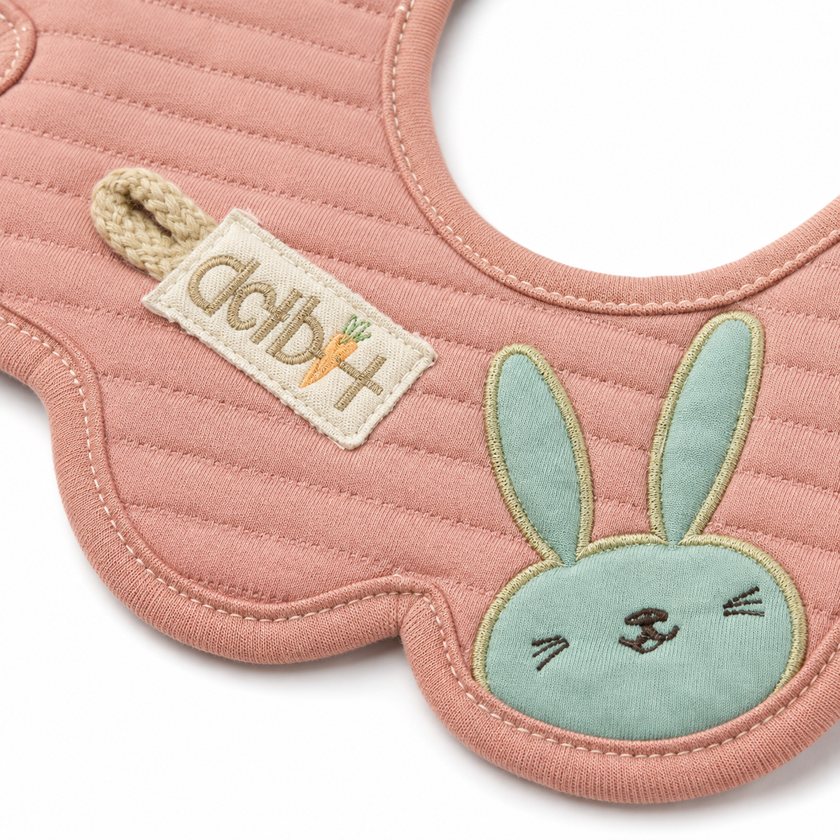 2 PACK BABY BUNNY APPLIQUE FLORAL BIB PEACH 360 DEGREE COVERAGE