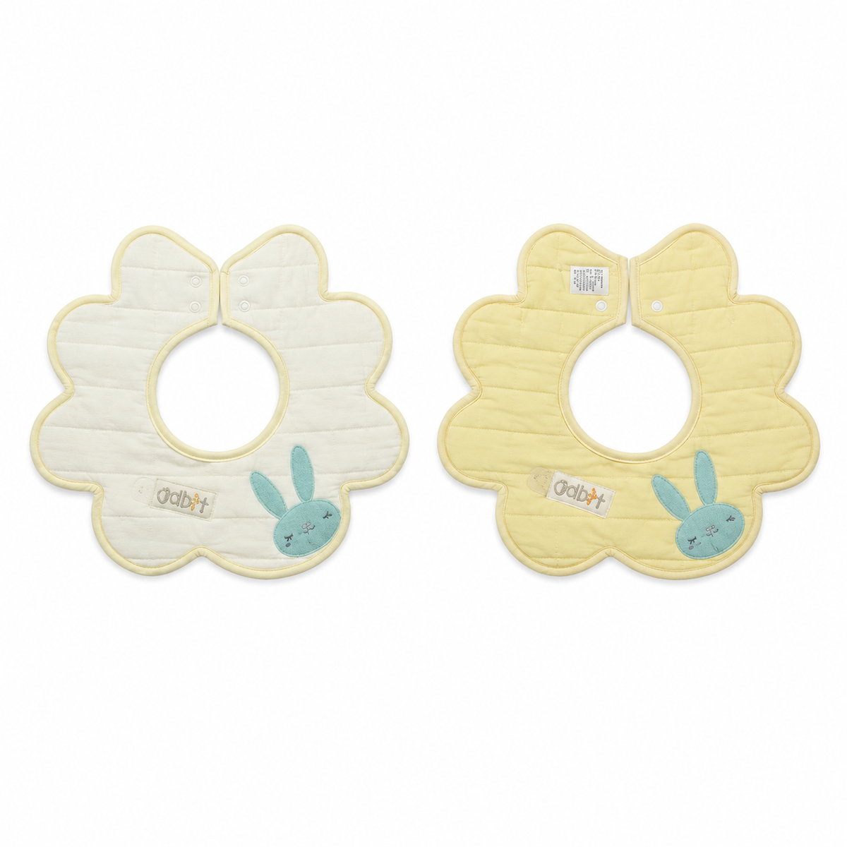 2 PACK BABY BUNNY APPLIQUE FLORAL BIB YELLOW 360 DEGREE COVERAGE