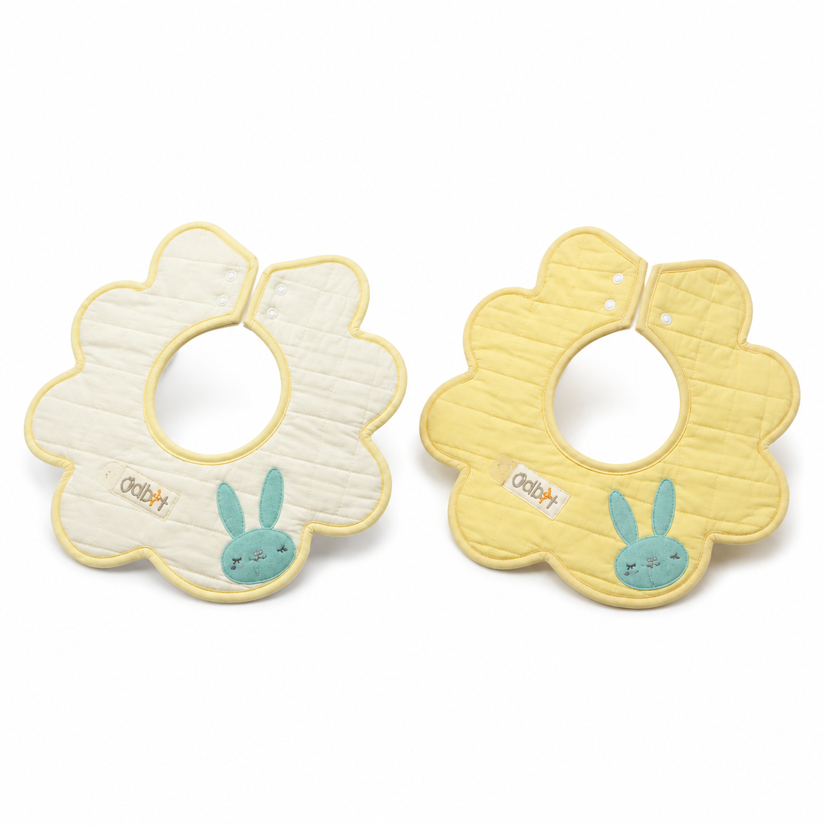2 PACK BABY BUNNY APPLIQUE FLORAL BIB YELLOW 360 DEGREE COVERAGE