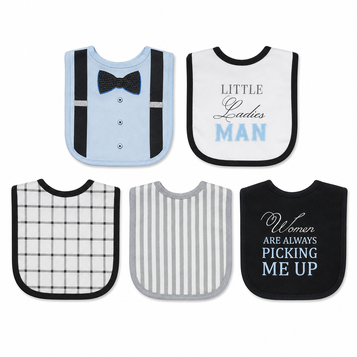 BABY BIB 5PCS SET BOW SHIRT BLUE