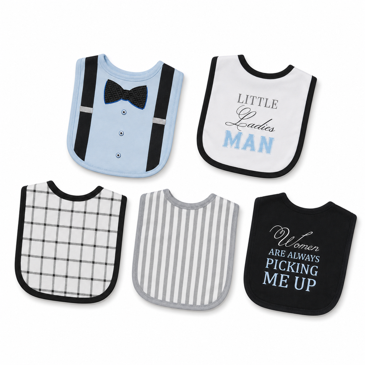 BABY BIB 5PCS SET BOW SHIRT BLUE