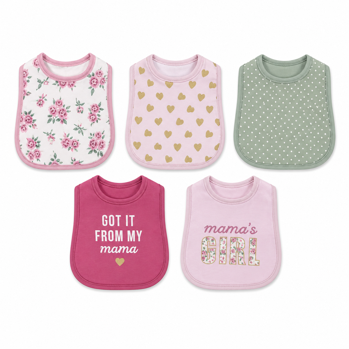 BABY BIB 5PCS SET PRINTED GREY