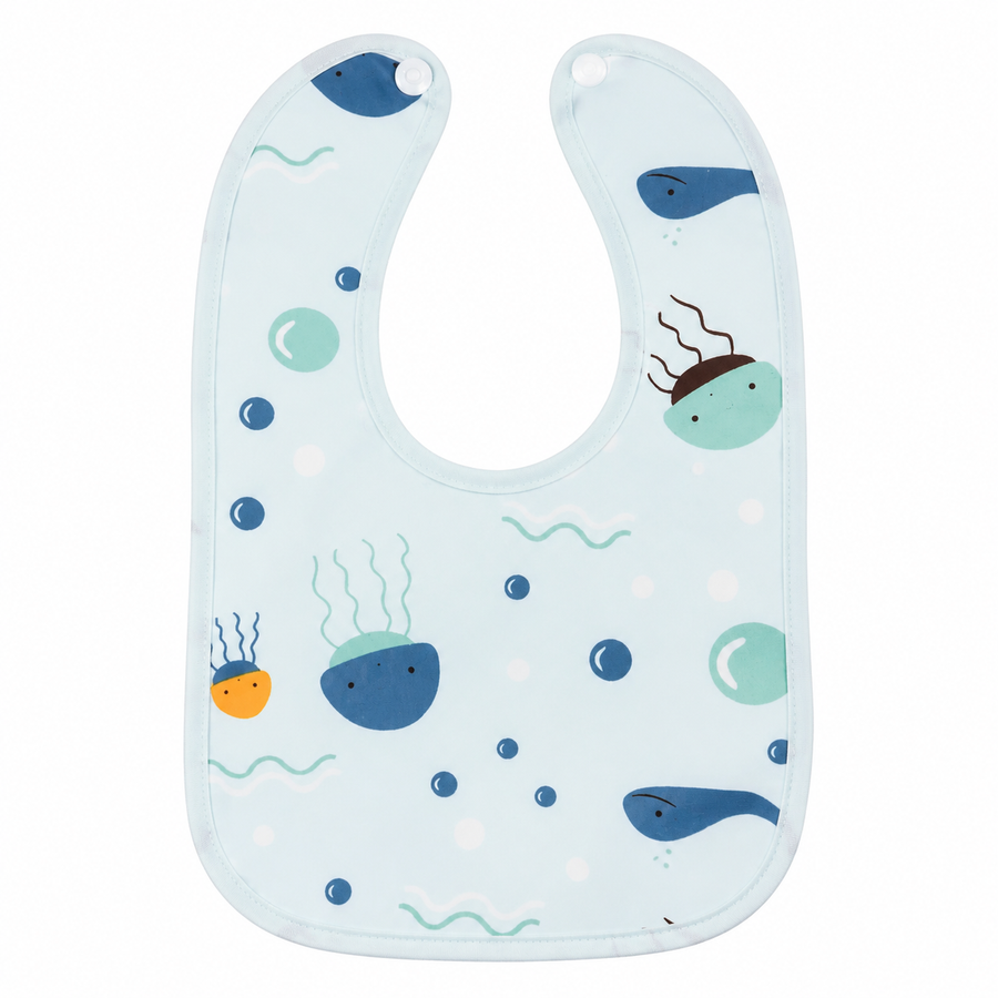 BABY PLASTIC BIB BUTTON JELLY FISH SKY BLUE