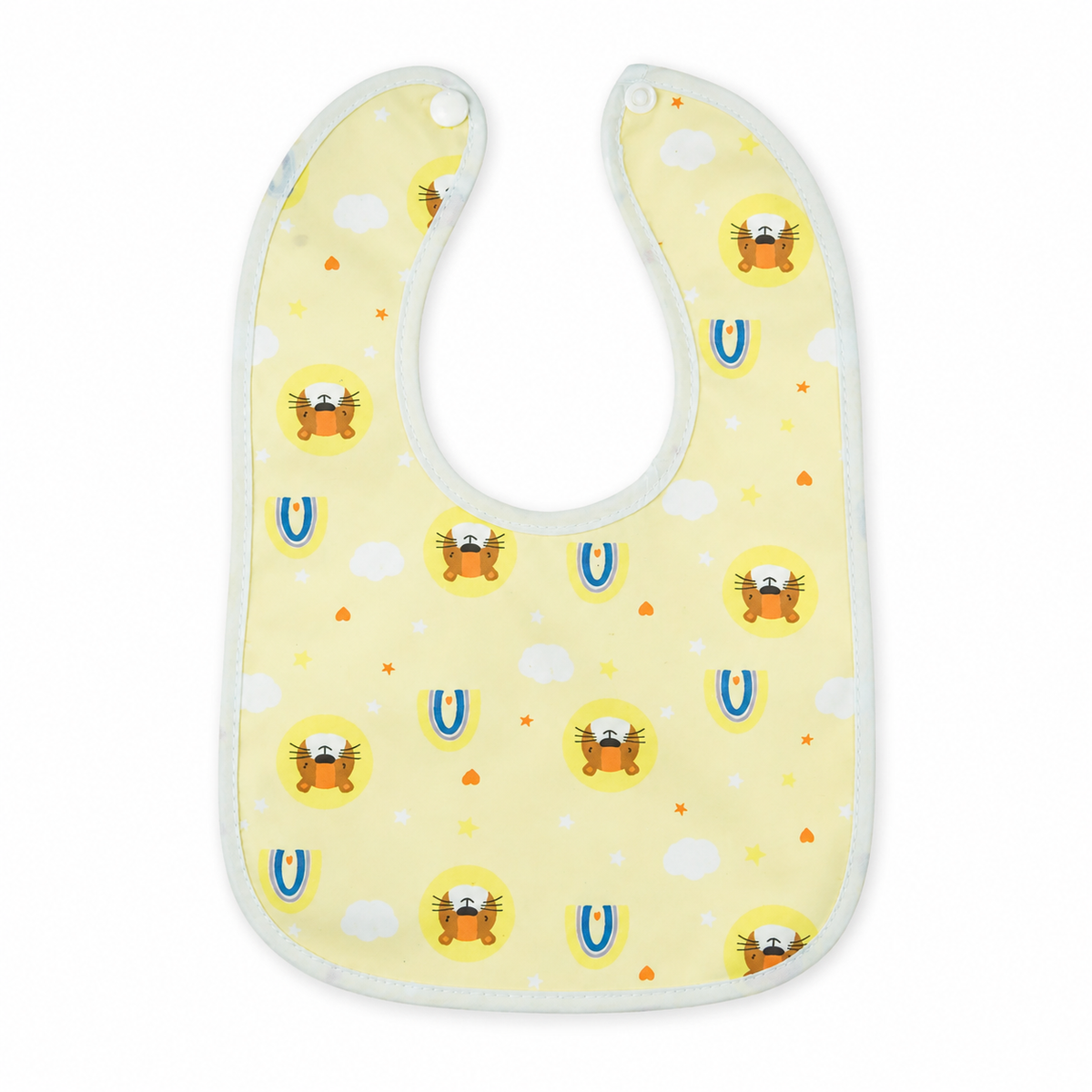 BABY PLASTIC BIB BUTTON TIGER YELLOW