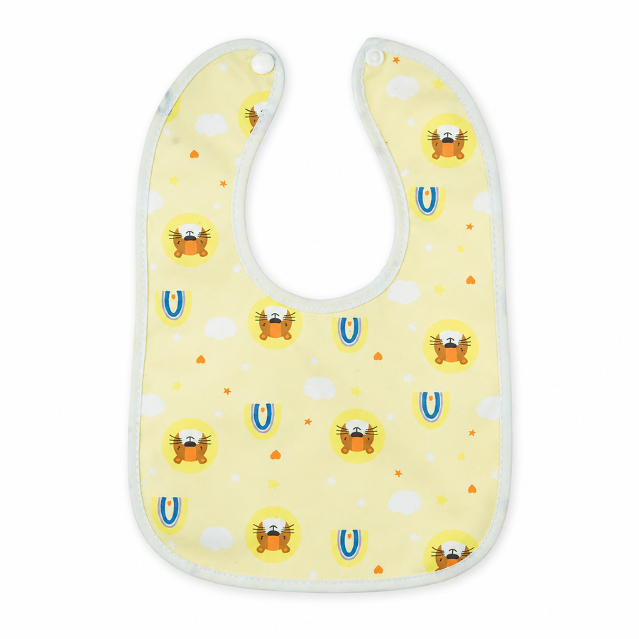 BABY PLASTIC BIB BUTTON TIGER YELLOW