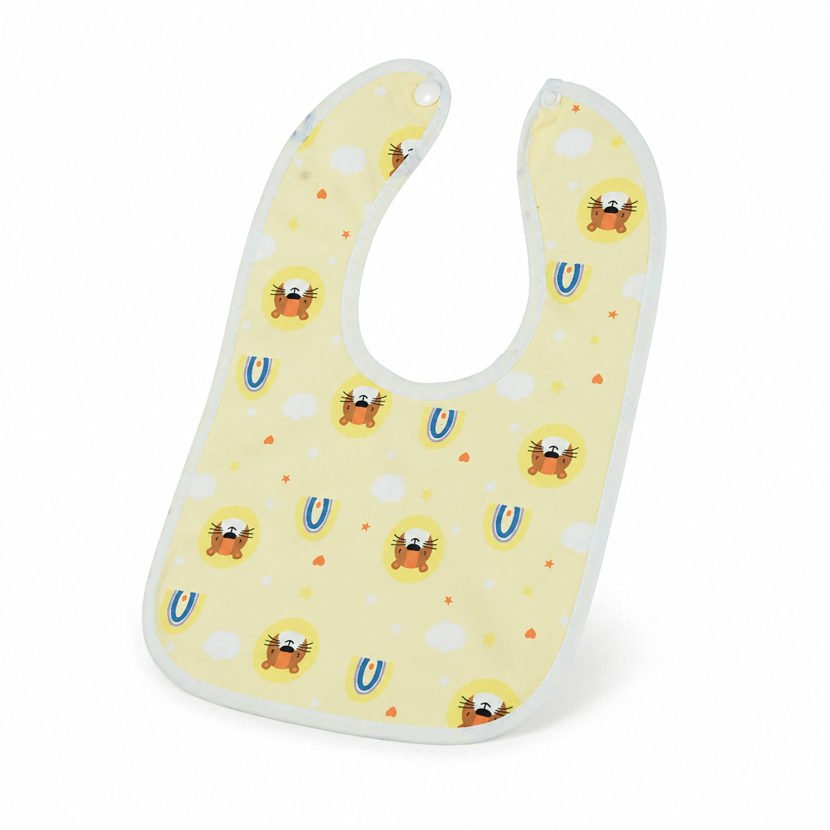 BABY PLASTIC BIB BUTTON TIGER YELLOW