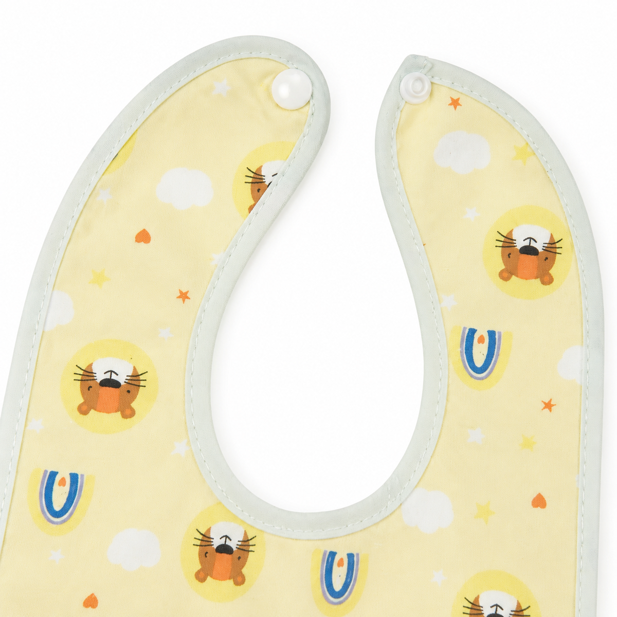 BABY PLASTIC BIB BUTTON TIGER YELLOW