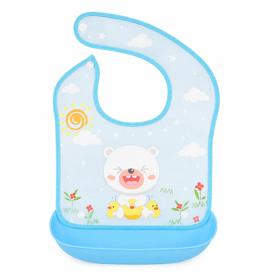 BABY POCKET BIB BEAR BLUE
