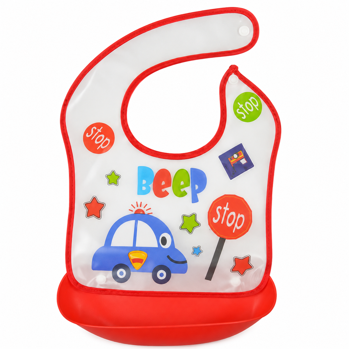 BABY POCKET BIB CAR RED