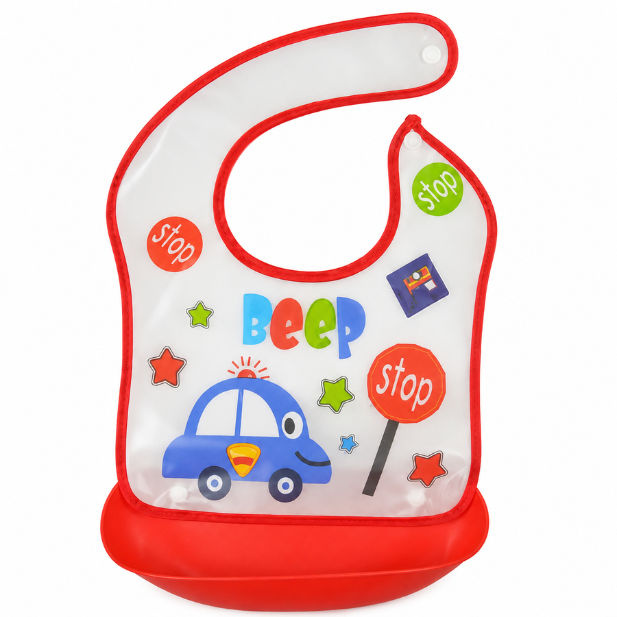 BABY POCKET BIB CAR RED