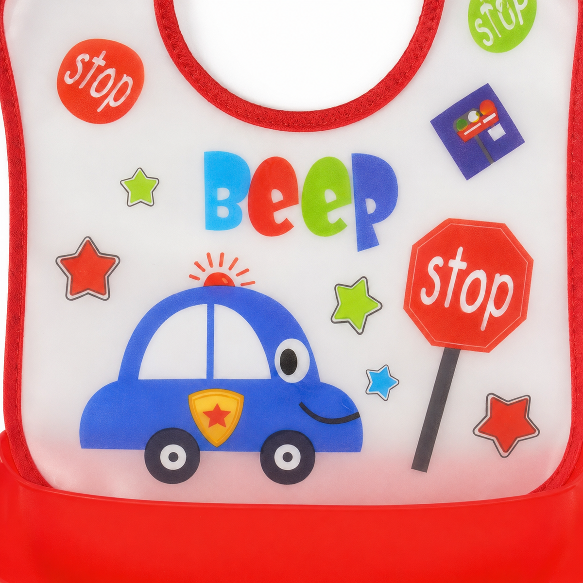 BABY POCKET BIB CAR RED