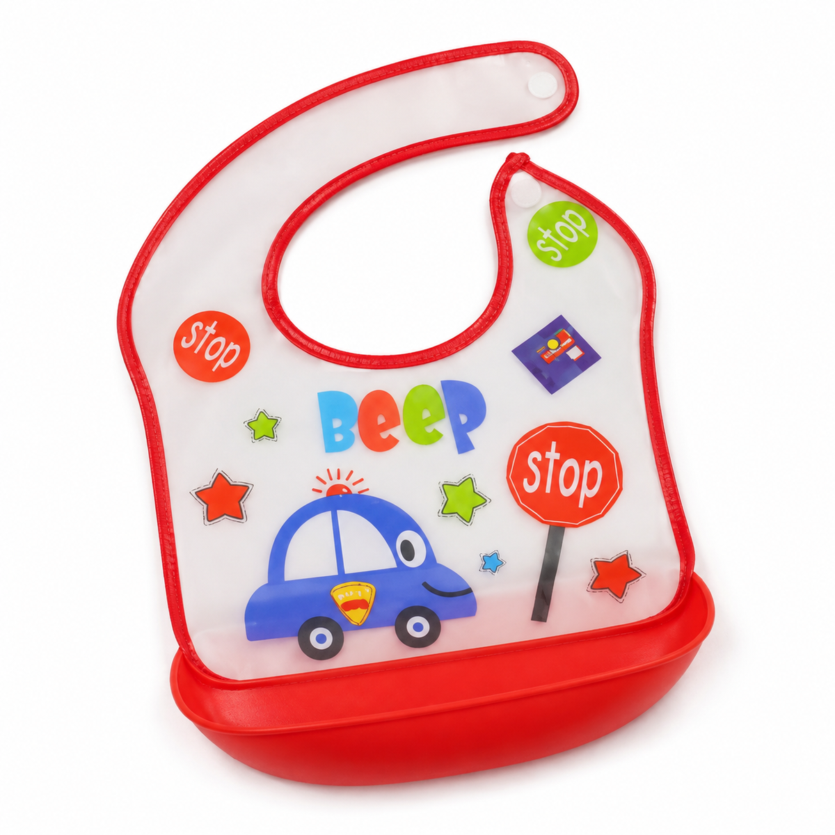 BABY POCKET BIB CAR RED