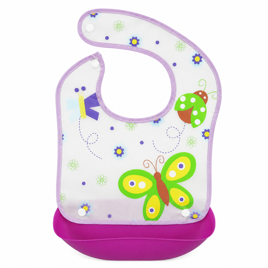 BABY POCKET BIB PURPLE BUTTERFLY