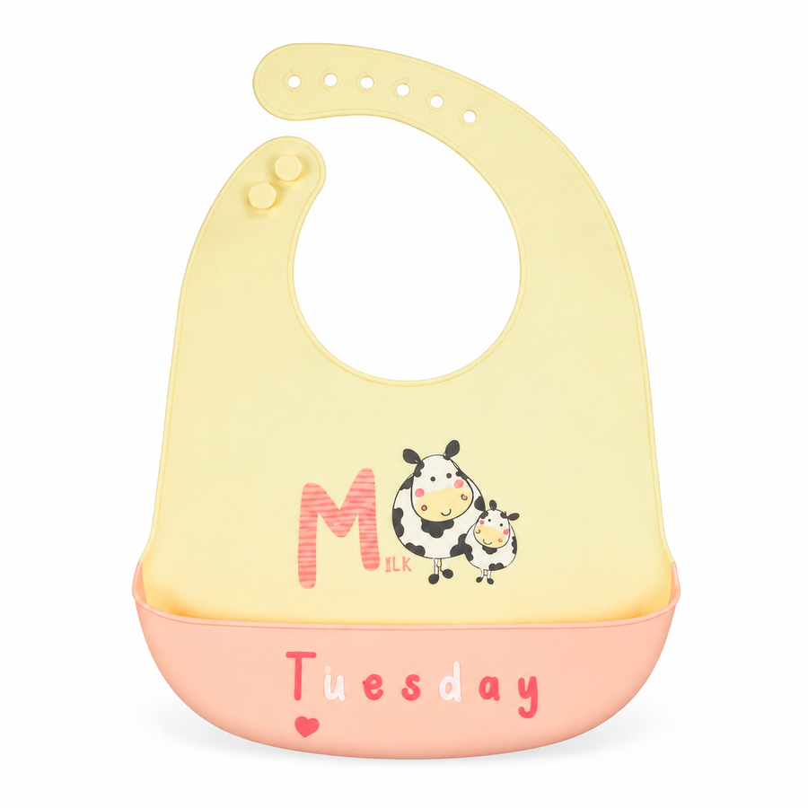 BABY SILICONE BIB TUESDAY YELLOW