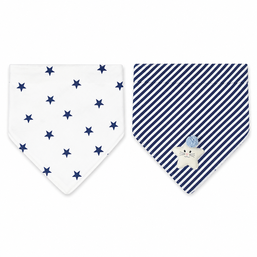 BABY TRIANGLE BIBS PACK COTTON DROOL WITH STAR EMBROIDERY PACK OF 2