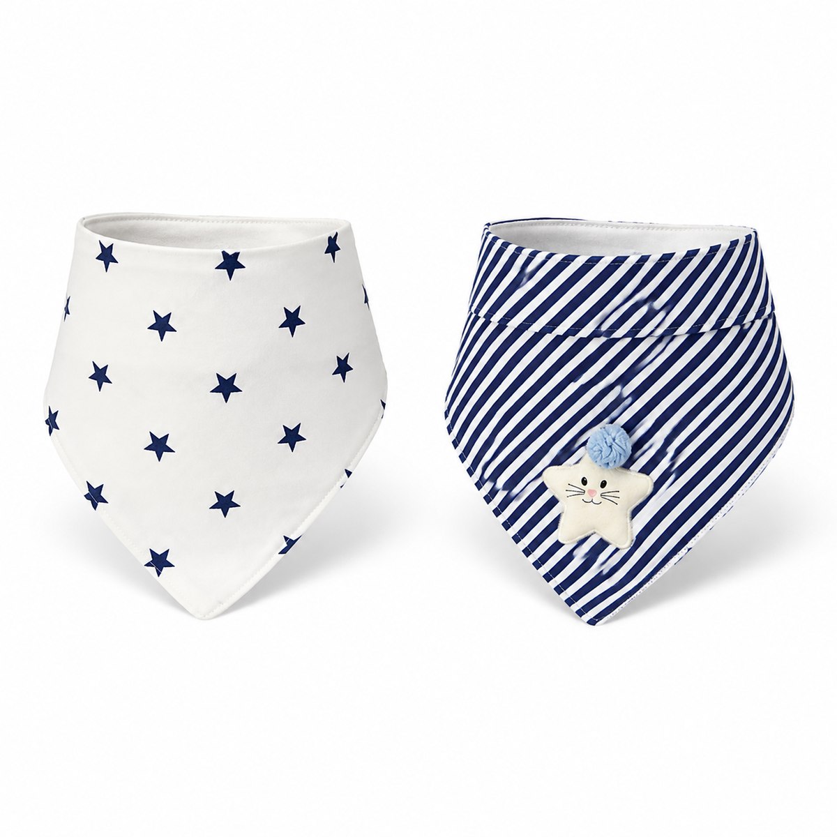 BABY TRIANGLE BIBS PACK COTTON DROOL WITH STAR EMBROIDERY PACK OF 2