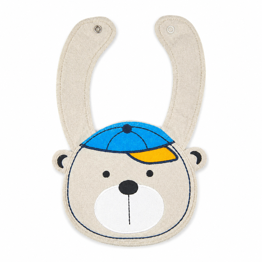 CHINA BABY BIB VELVET BEAR GREY