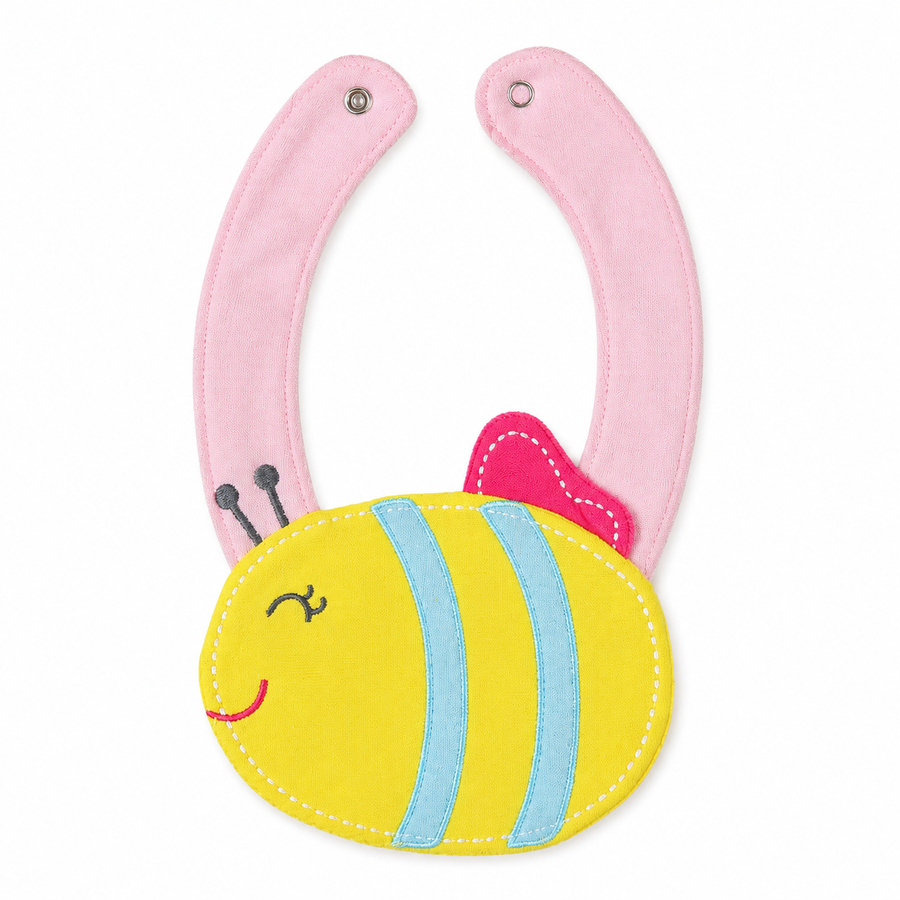 CHINA BABY BIB VELVET BEE PINK