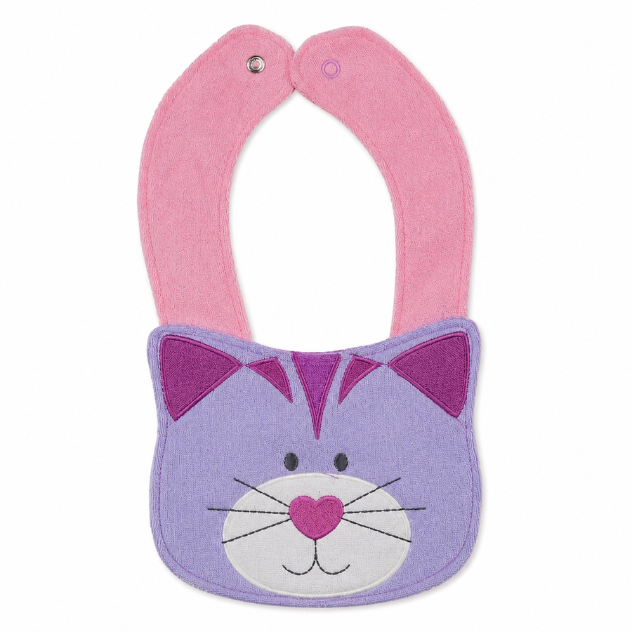 CHINA BABY BIB VELVET CAT PINK