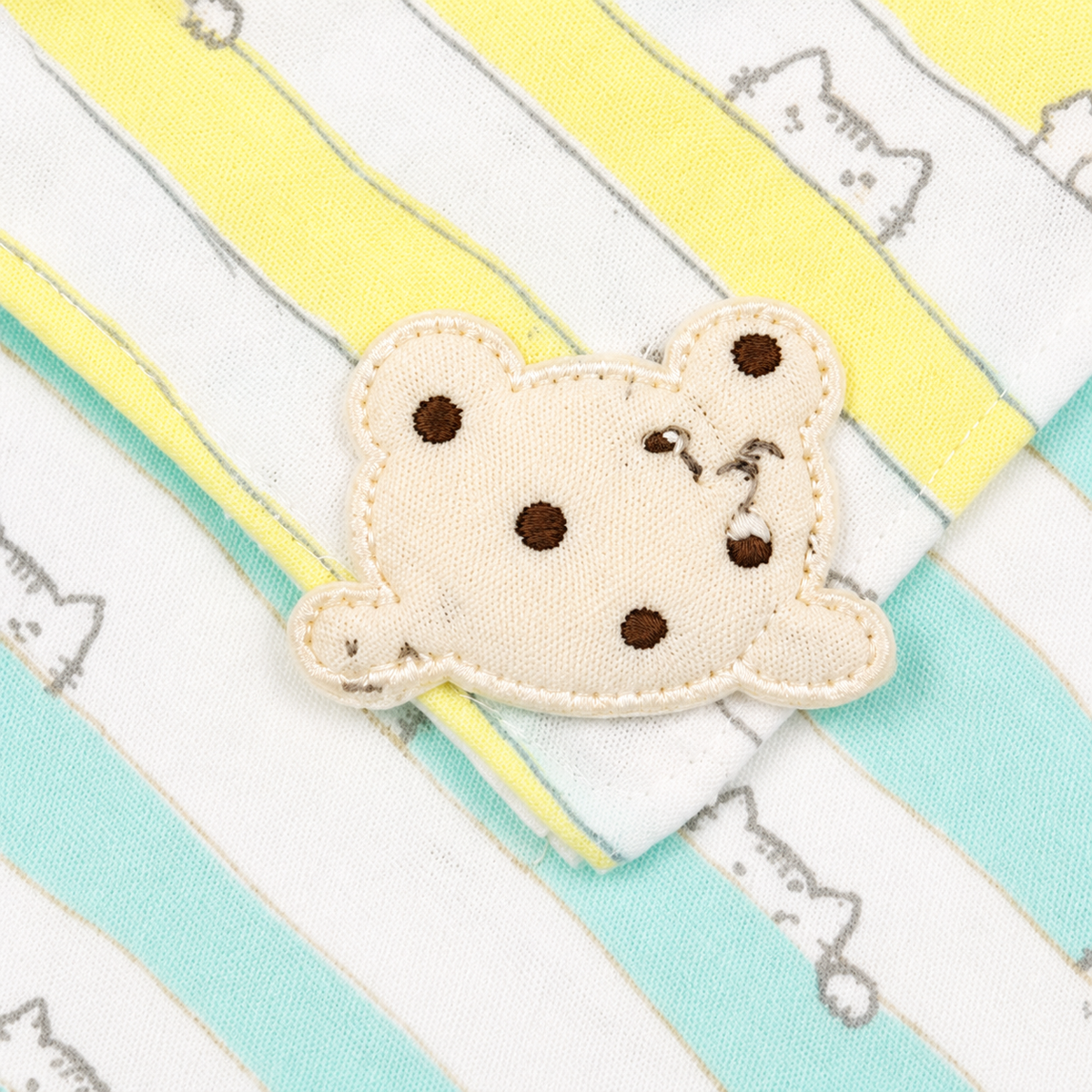 CUTE BEAR PATCH BABY TRIANGLE BIBS YELLOW & MINT STRIPED COTTON (PACK OF 2)
