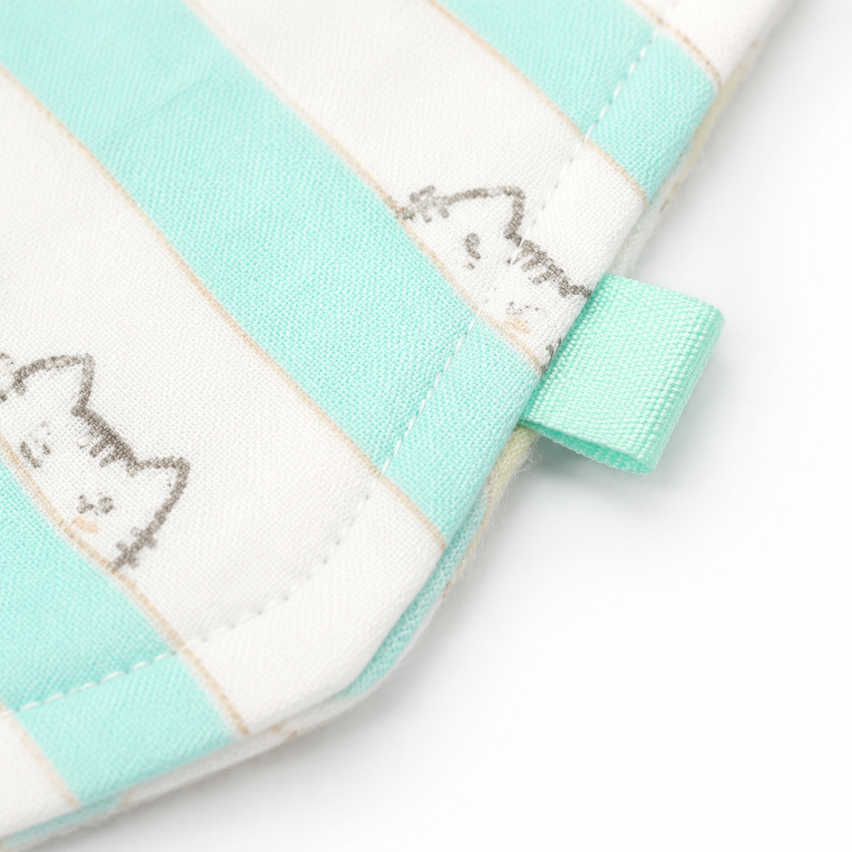 CUTE BEAR PATCH BABY TRIANGLE BIBS YELLOW & MINT STRIPED COTTON (PACK OF 2)