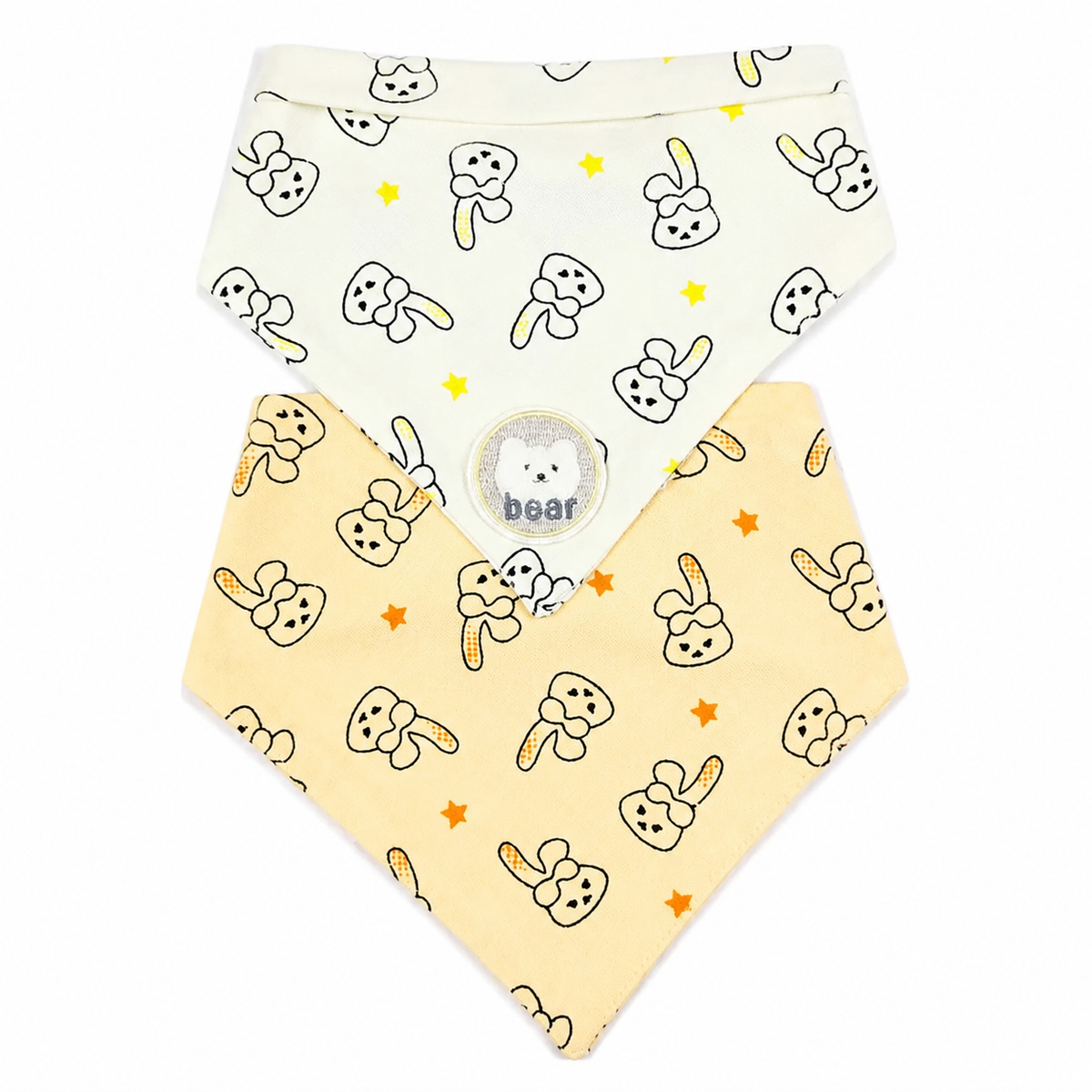 CUTE BEAR PATCH WITH BUNNY PRINT BABY TRIANGLE BIBS PINK & CREAM COTTON (PACK OF 2)