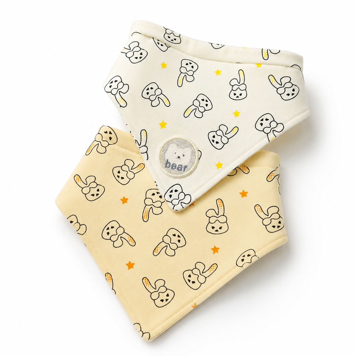 CUTE BEAR PATCH WITH BUNNY PRINT BABY TRIANGLE BIBS PINK & CREAM COTTON (PACK OF 2)