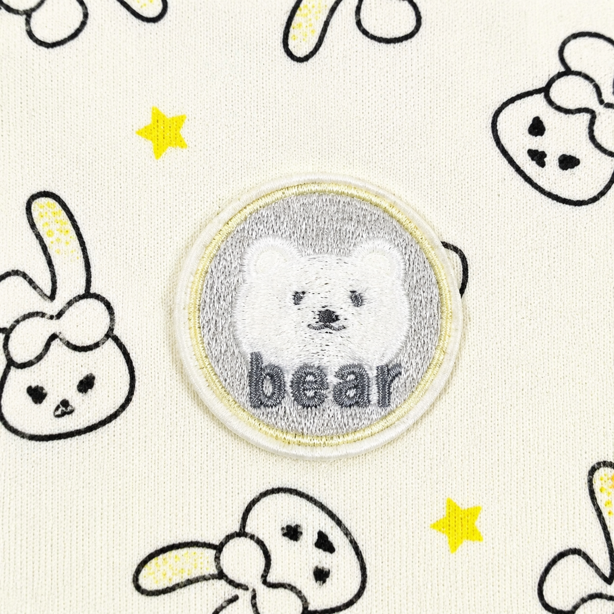 CUTE BEAR PATCH WITH BUNNY PRINT BABY TRIANGLE BIBS PINK & CREAM COTTON (PACK OF 2)