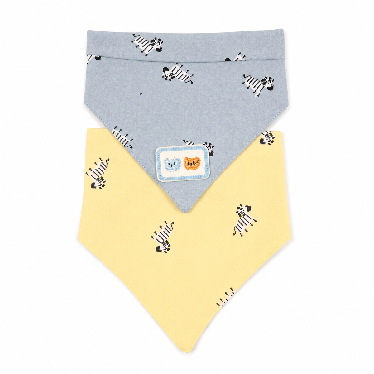 CUTE BEAR PATCH WITH ZEBRA PRINT BABY TRIANGLE BIBS MULTI COLOUR COTTON (PACK OF 2)