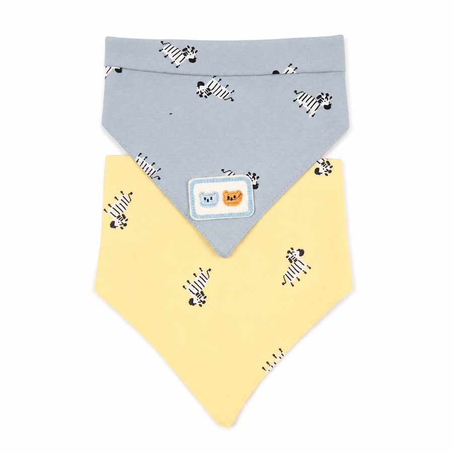 CUTE BEAR PATCH WITH ZEBRA PRINT BABY TRIANGLE BIBS MULTI COLOUR COTTON (PACK OF 2)