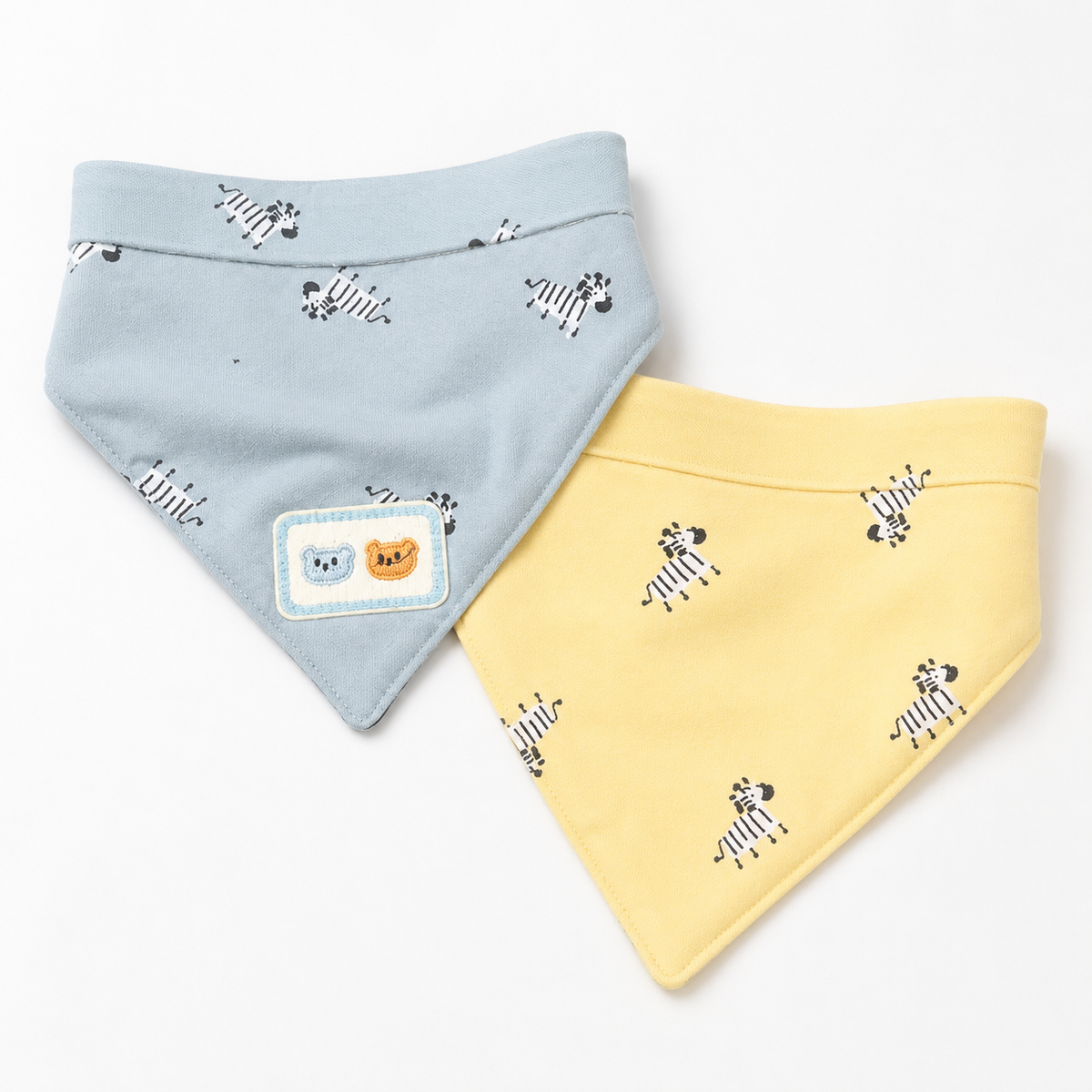 CUTE BEAR PATCH WITH ZEBRA PRINT BABY TRIANGLE BIBS MULTI COLOUR COTTON (PACK OF 2)