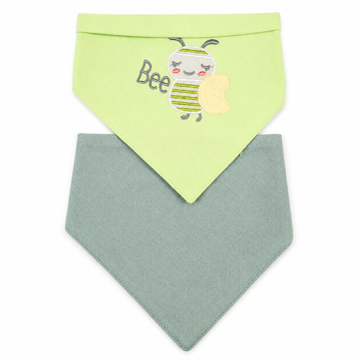 CUTE BEE EMBROIDERY BABY TRIANGLE BIBS GREEN & MINT COTTON (PACK OF 2)