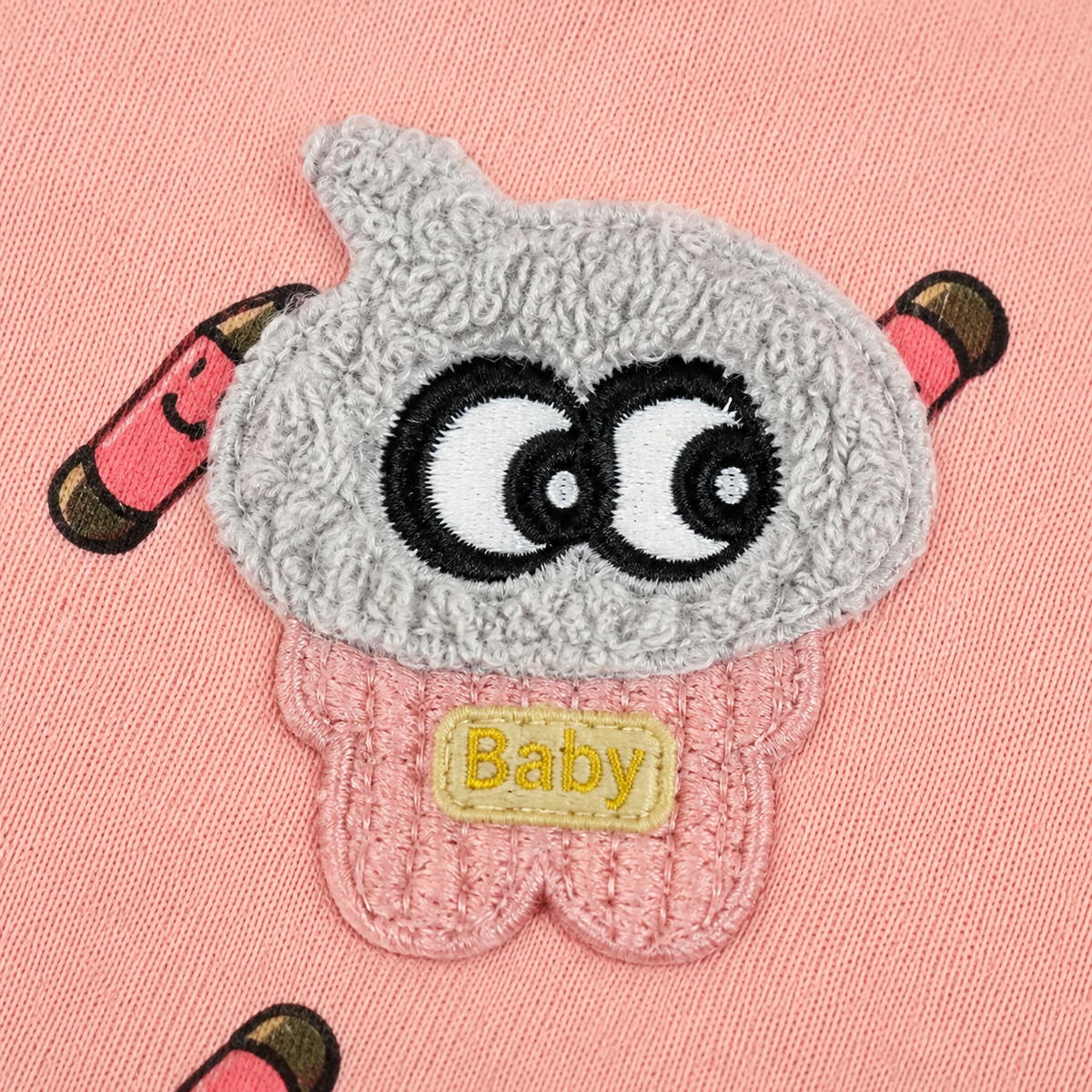 CUTE CARTOON PATCH WITH PENCIL PRINT BABY TRIANGLE BIBS PINK & BROWN COTTON (PACK OF 2)