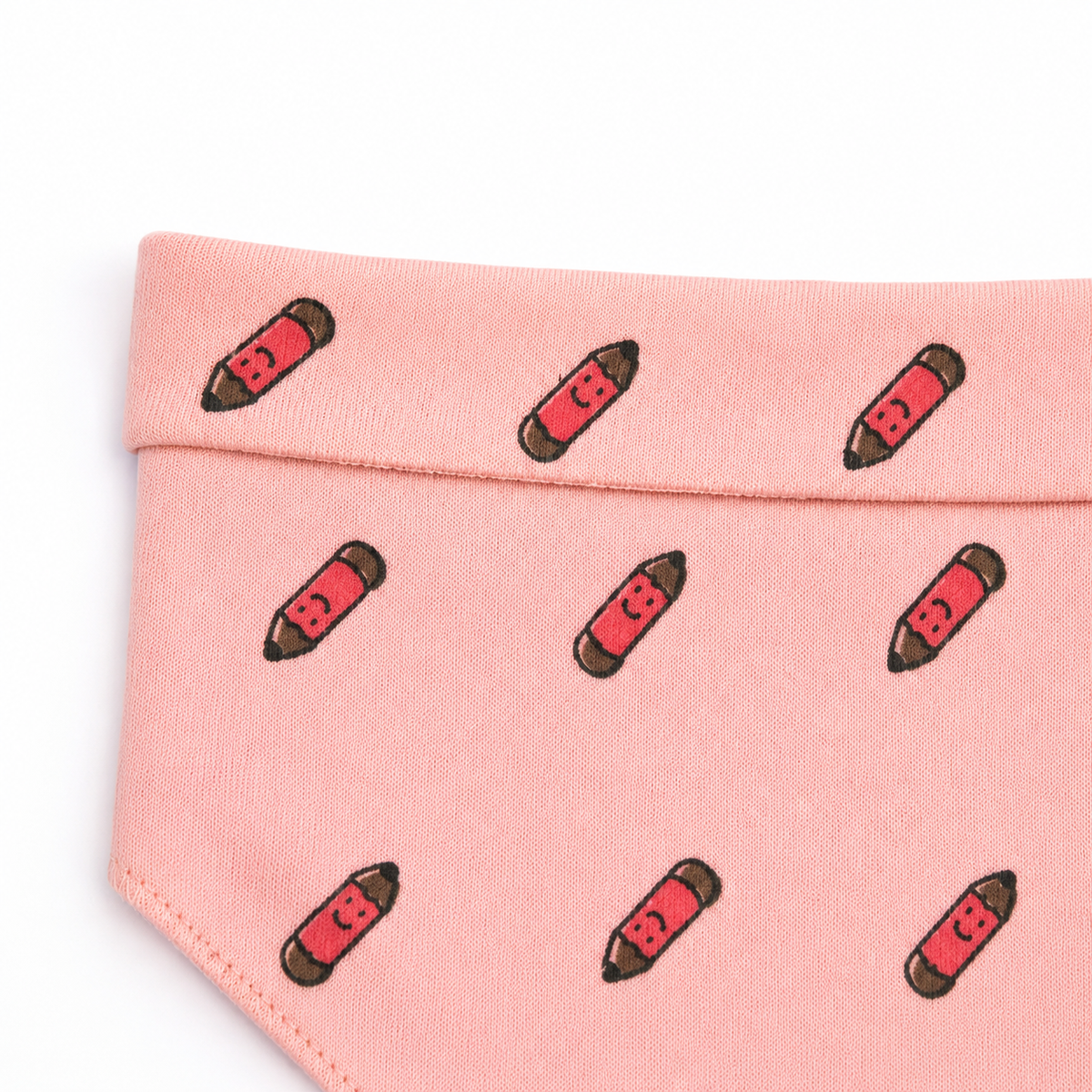CUTE CARTOON PATCH WITH PENCIL PRINT BABY TRIANGLE BIBS PINK & BROWN COTTON (PACK OF 2)