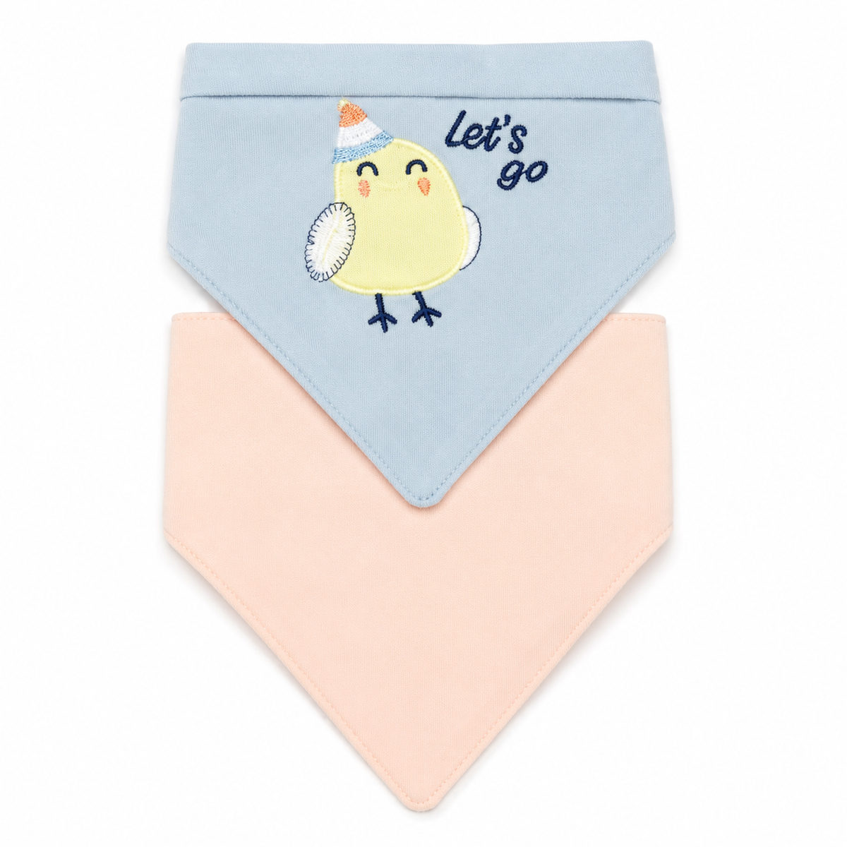 CUTE MANGO EMBROIDERY BABY TRIANGLE BIBS PINK & BLUE COTTON (PACK OF 2)