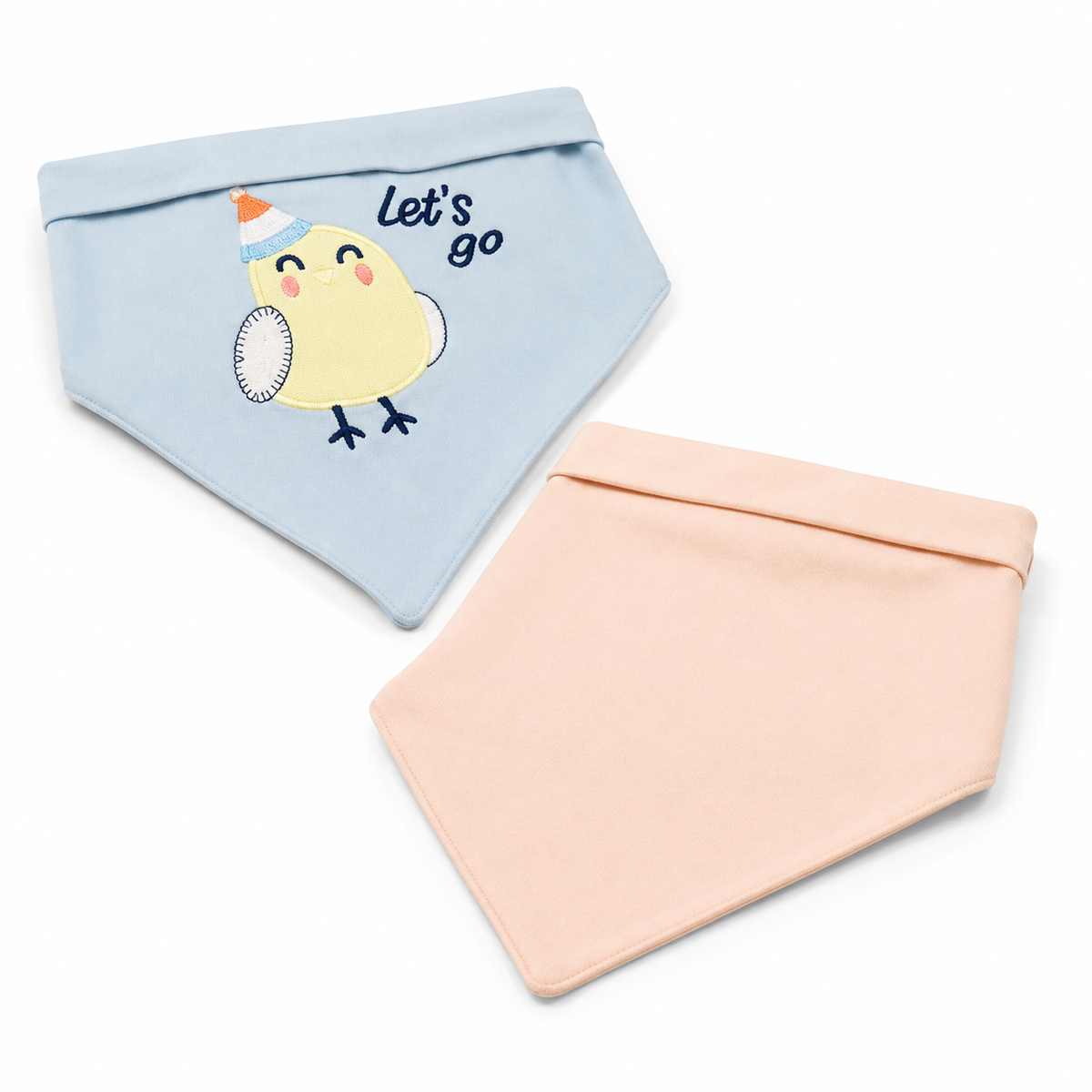 CUTE MANGO EMBROIDERY BABY TRIANGLE BIBS PINK & BLUE COTTON (PACK OF 2)