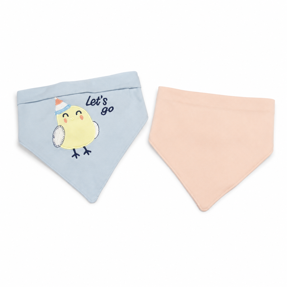 CUTE MANGO EMBROIDERY BABY TRIANGLE BIBS PINK & BLUE COTTON (PACK OF 2)