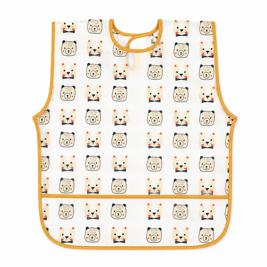 FULL COVERAGE LONG SLEEVE FEEDING BIB FOR BABIES BEAR PRINT