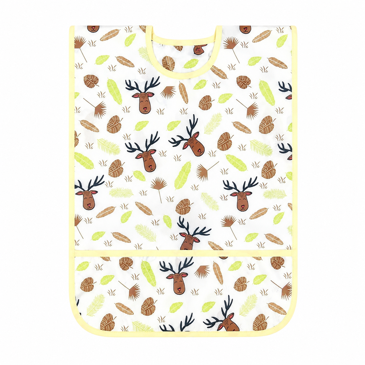 FULL COVERAGE LONG SLEEVE FEEDING BIB FOR BABIES DEER AND LEAVES PRINT