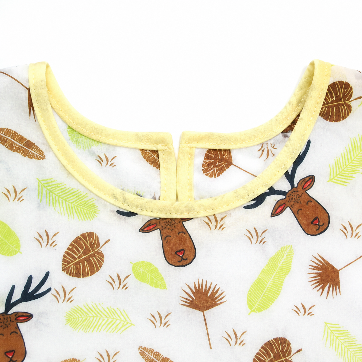 FULL COVERAGE LONG SLEEVE FEEDING BIB FOR BABIES DEER AND LEAVES PRINT