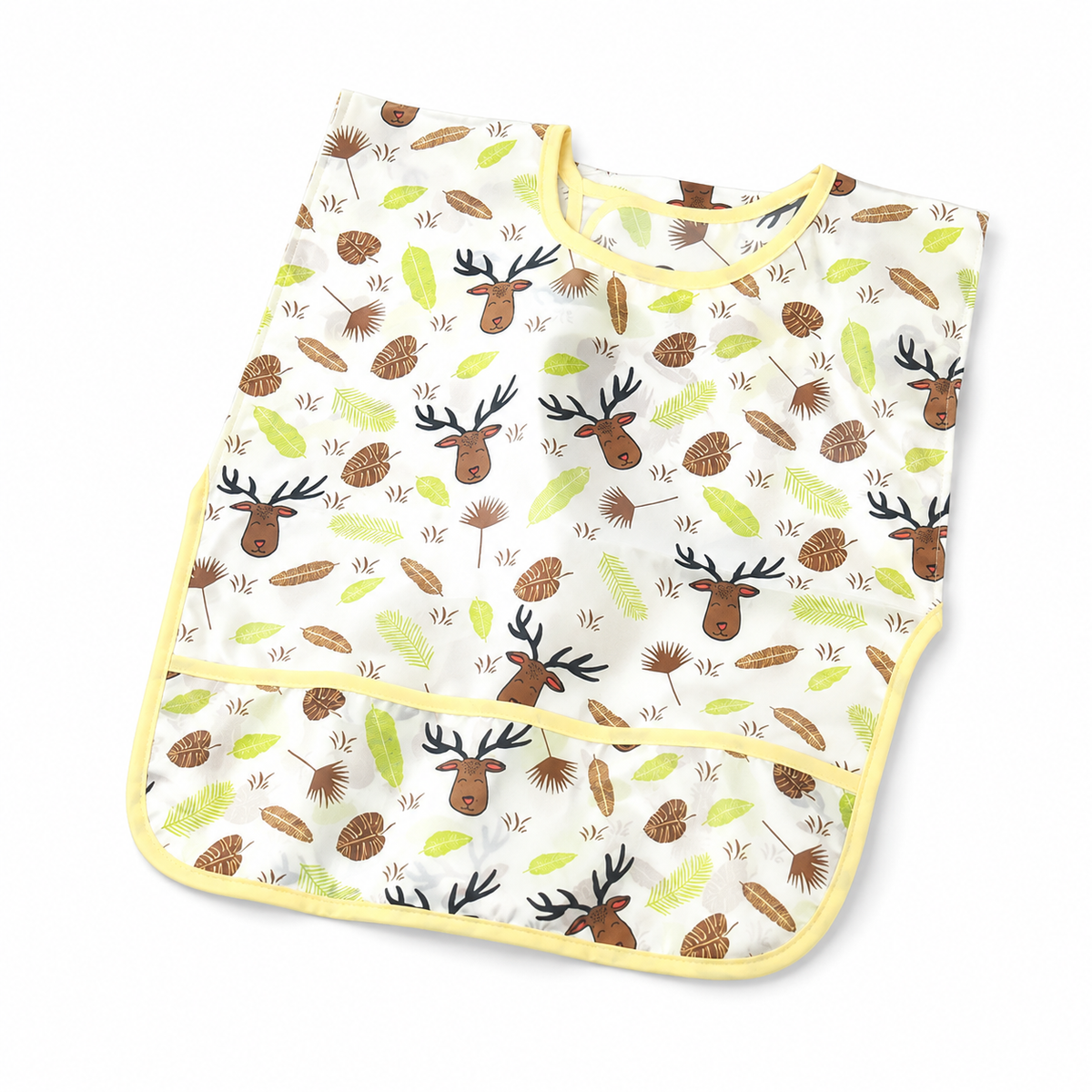 FULL COVERAGE LONG SLEEVE FEEDING BIB FOR BABIES DEER AND LEAVES PRINT