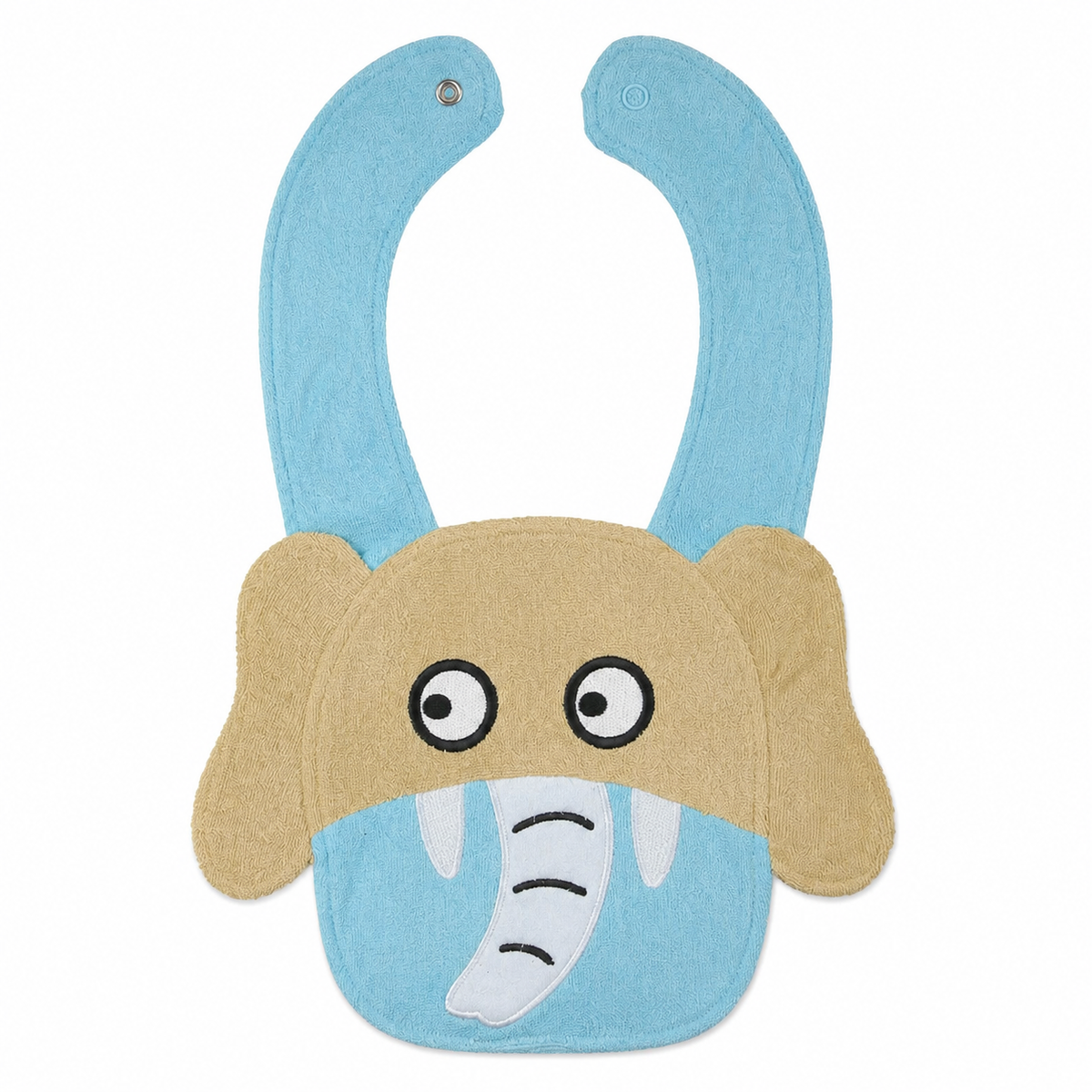 CHINA BABY BIB VELVET ELEPHANT CYAN