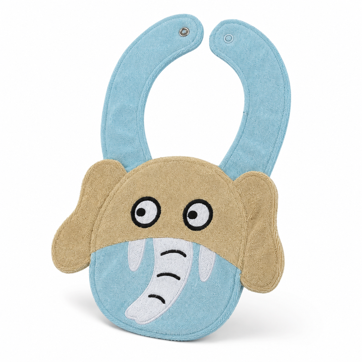 CHINA BABY BIB VELVET ELEPHANT CYAN