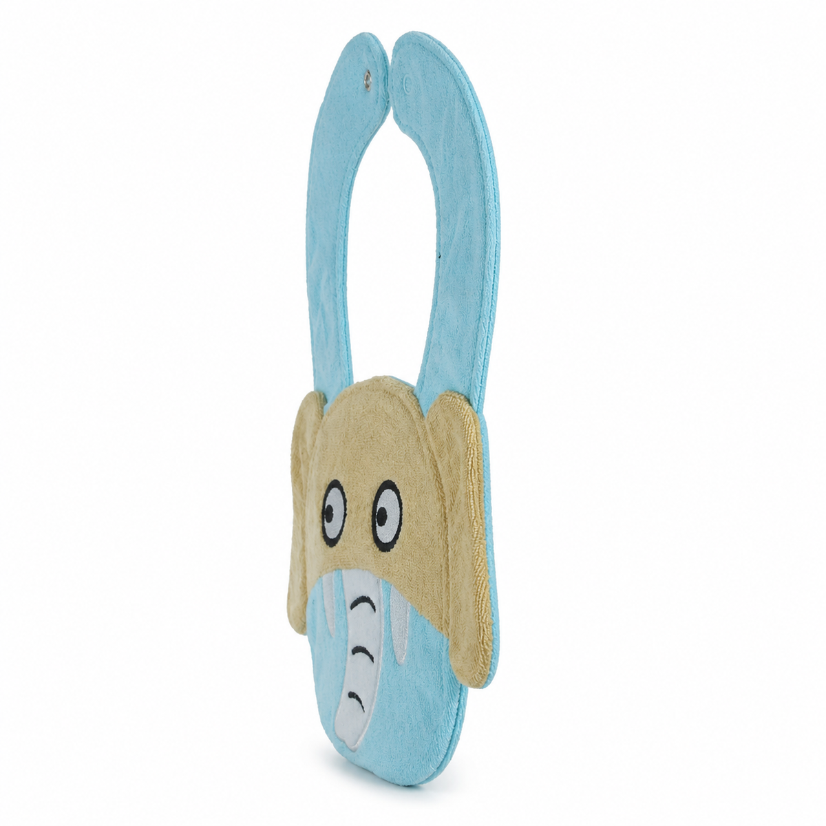 CHINA BABY BIB VELVET ELEPHANT CYAN