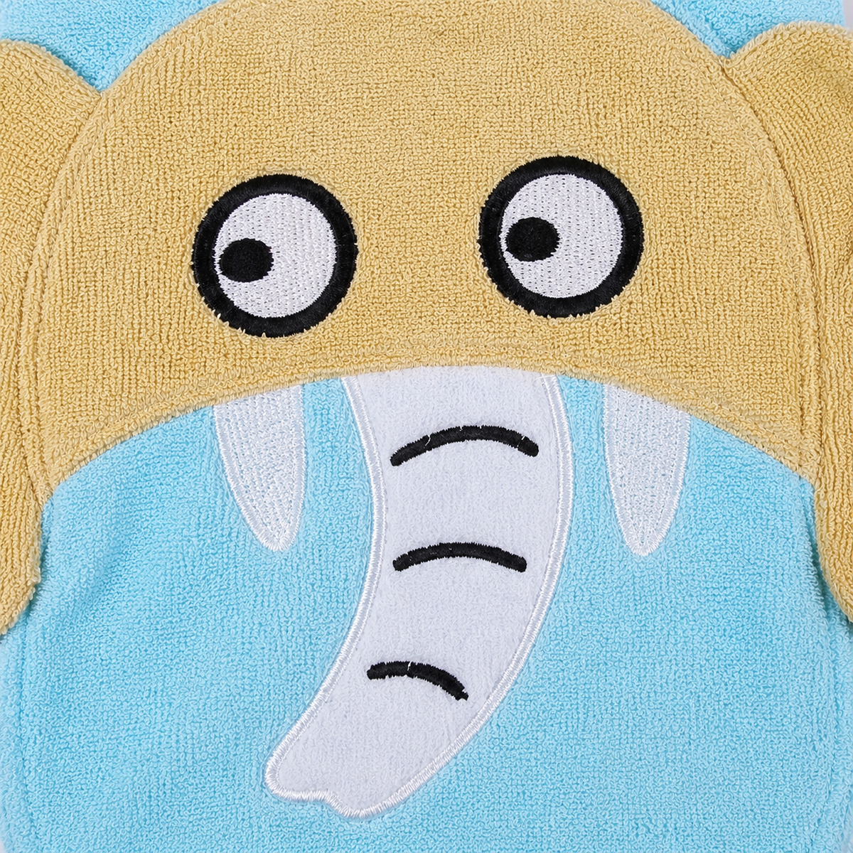 CHINA BABY BIB VELVET ELEPHANT CYAN