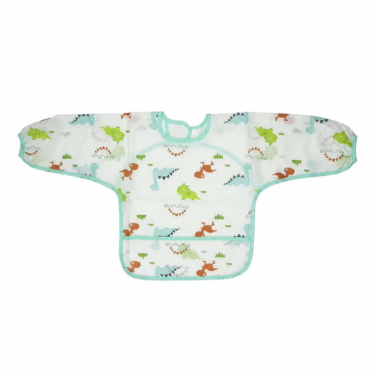 FULL COVERAGE LONG SLEEVE FEEDING BIB FOR BABIES WASHABLE AND WATERPROOF DINO PRINT